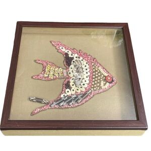 Handmade Angelfish Wall Art: Fabric, beads, shells and wire Sculpture.